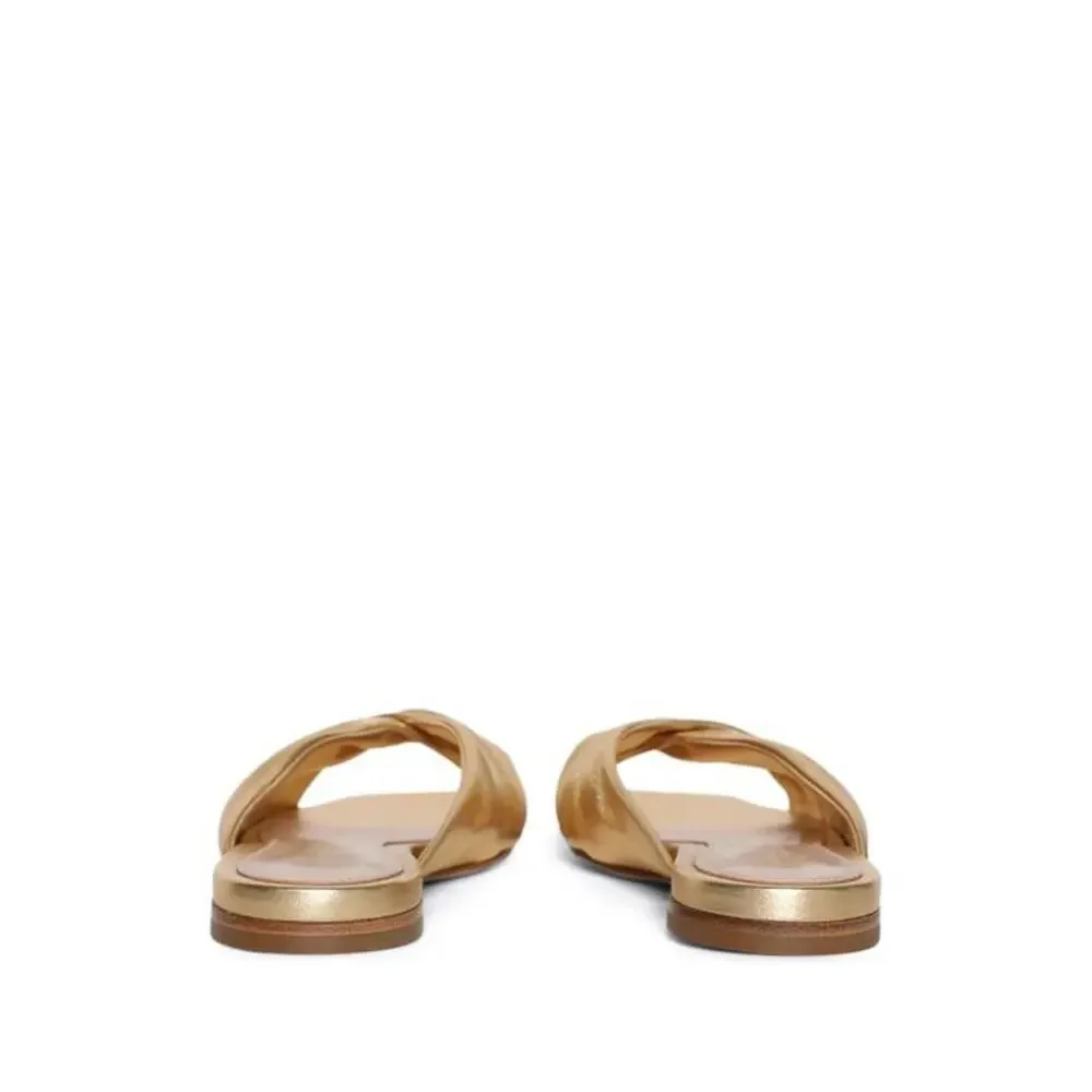 Gianvito Rossi Draped Metallic Nappa Silk Flat Mule Sandals in Mekong Gold 39 - Picture 3 of 5